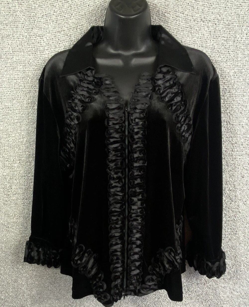 Samuel Dong Zippered Shacket Women’s Velvet & Satin Black Classic Chic XL Formal